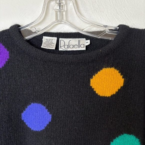 Vintage 90s lambs wool angora rabbit hair multicolor polkadot crewneck sweater M - Picture 13 of 14